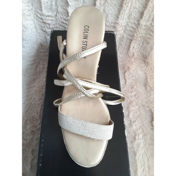 Victoria Secret Colin Stuart Gold Beige Lace Up Women Wedge Heels Size 9 - Picture 12 of 12